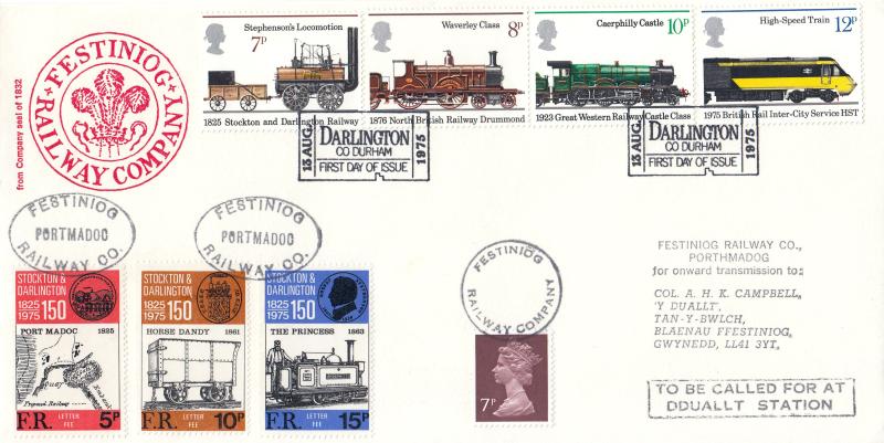 1975 (08) Railways - Festiniog Railway Co Cover - Darlington 'Ticket' H/S