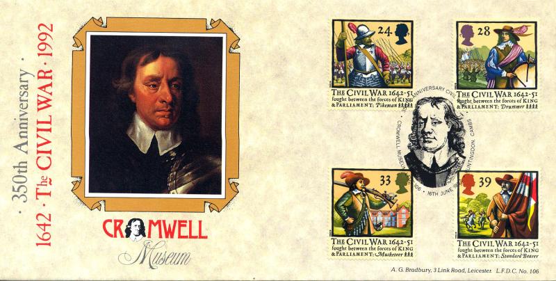 1992 (06) Civil War - Bradbury LFDC 106 'Cromwell Museum' Official