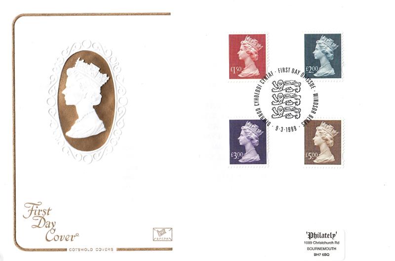 1999 (03) Small Machin High Values - Cotswold - Windsor 'Three Lions' H/S WITH Welsh Translation