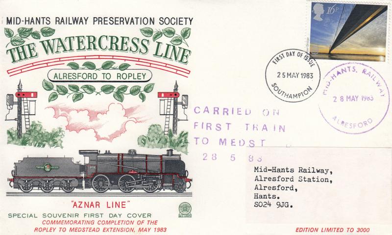 1983 (05) Engineering - Mid-Hants Railway Preservation Society 'Watercress Line' Cover - 16p - Southampton FDI