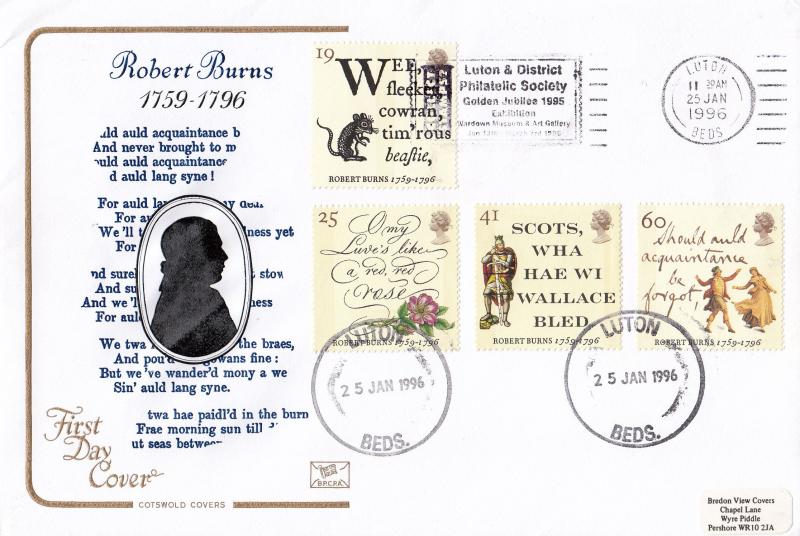 1996 (01) Robert Burns - Cotswold - Luton & Dostrict Philatelic Society Golden Jubilee Exhibition Slogan