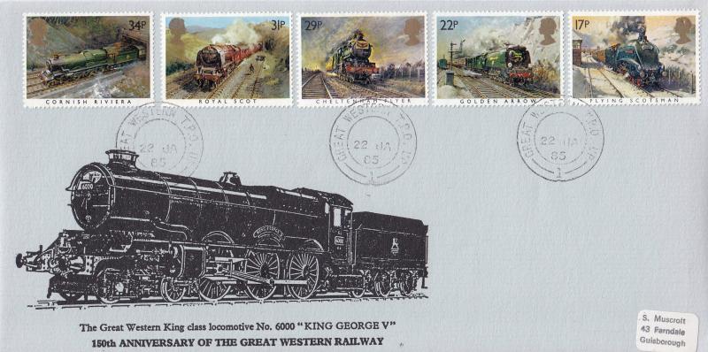 1985 (01) Famous Trains - Muscroft 'King George V' Locomotive Cover - Great Western TPO UP 1 CDS