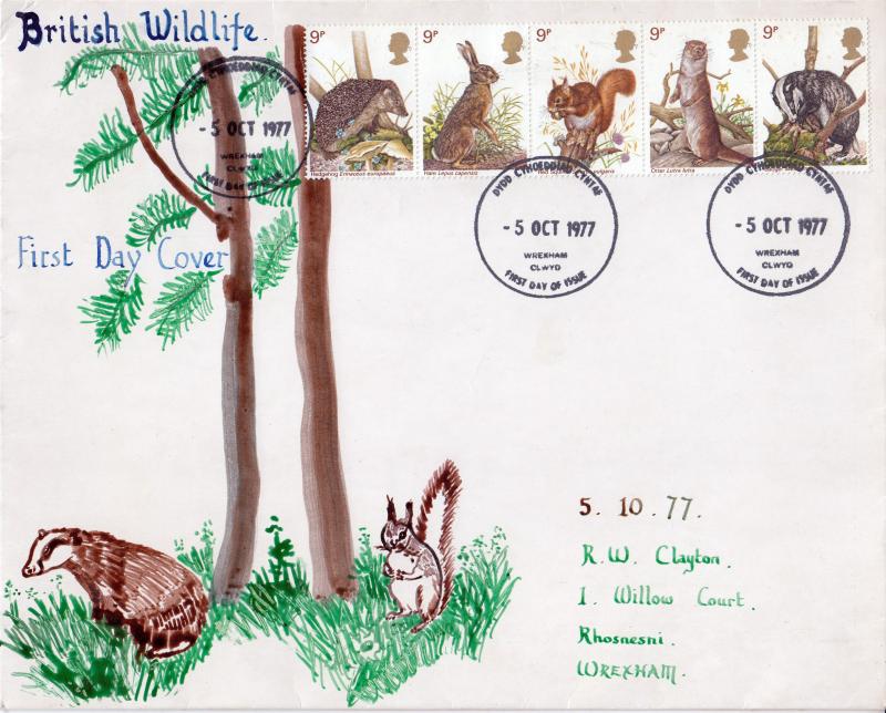 1977 (10) Wildlife - Hand Painted Cover - Wrexham FDI