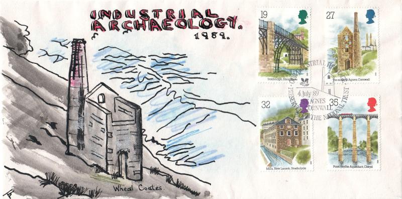 1989 (07) Industrial Archaeology (Stamps) - Hand Painted Cover - St Agnes H/S
