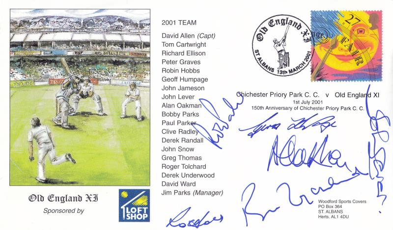 2001 (03) Weather (Stamps) - Woodford Sports Official - Multi-Signed by SIX of the Old England XI Team