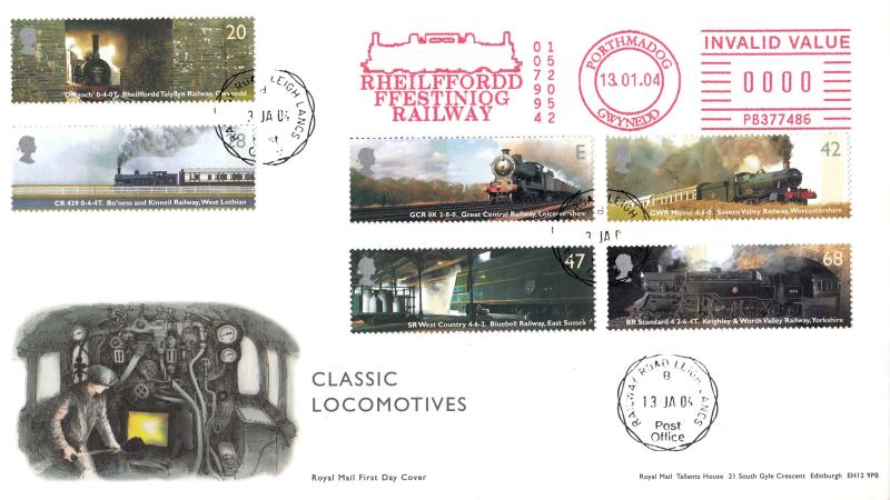 2004 (01) Classic Locomotives (Stamps) - RM - Railway Road CDS + Ffestiniog Railway Meter Mark