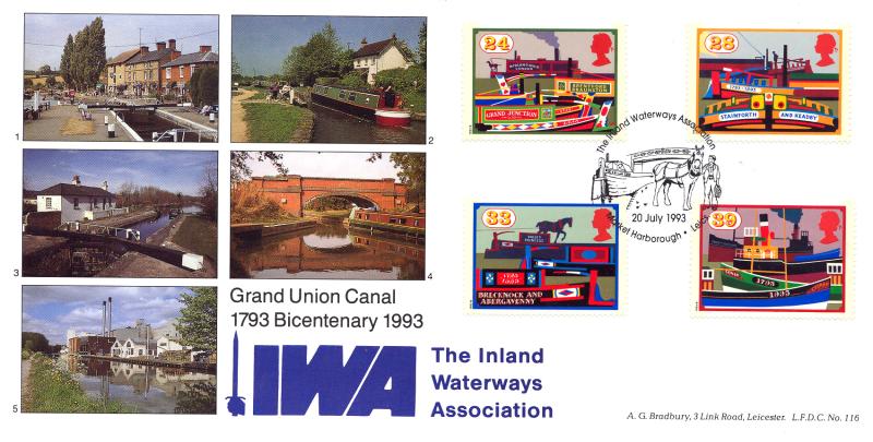 1993 (07) Canals - Bradbury LFDC 116 'Inland Waterways Association' Official