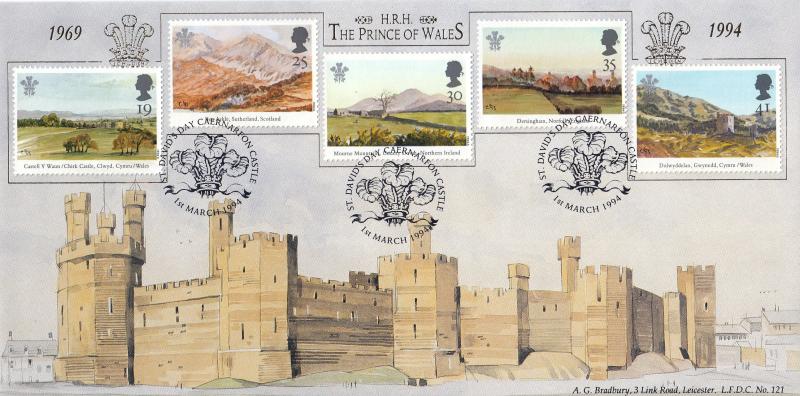 1994 (03) Prince of Wales Paintings - Bradbury LFDC 121 'St David's Day, Caernarfon Castle' Official