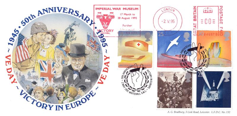 1995 (05) VE Day - Bradbury LFDC 132 'Whitehall SW1' Official + Imperial War Museum Meter Mark