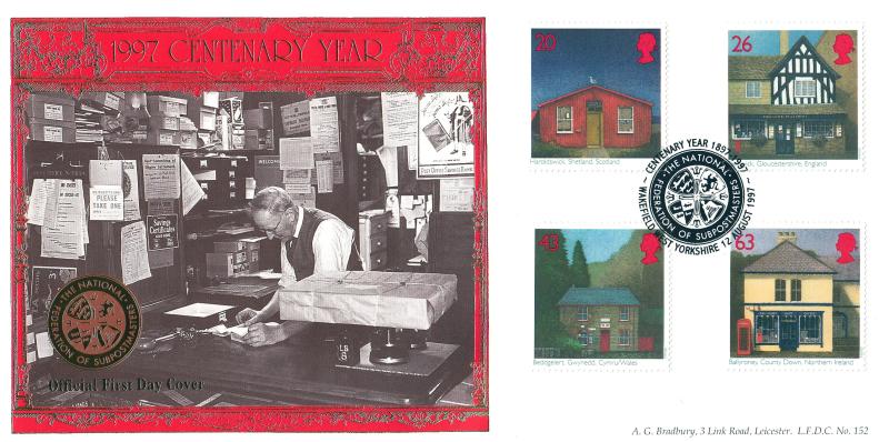 1997 (08) Sub Post Offices - Bradbury LFDC 152 'National Federation of Sub Postmasters, Wakefield' Official