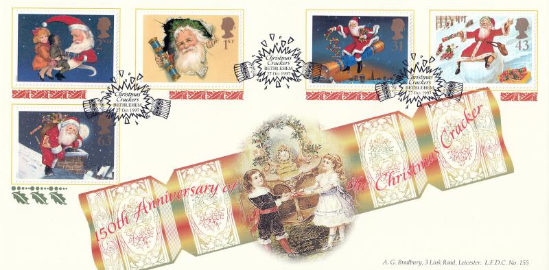 1997 (10) Christmas - Bradbury LFDC 155 'Christmas Crackers, Bethlehem' Official