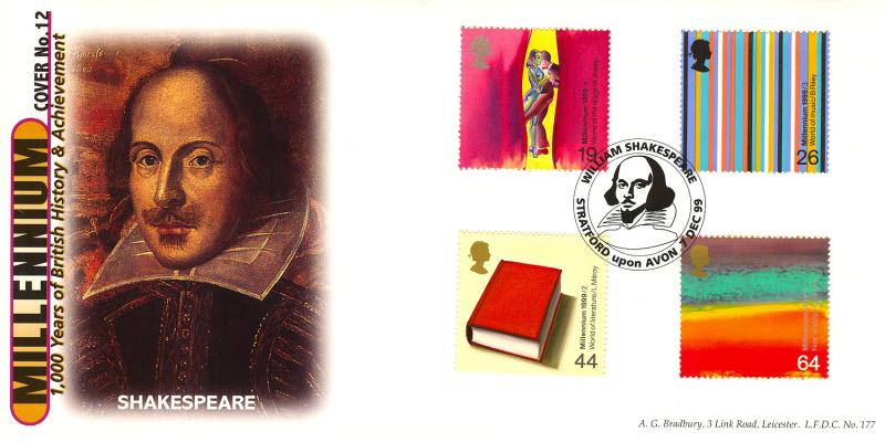 1999 (12) Artists - Bradbury LFDC 177 'William Shakespeare, Stratford upon Avon' Official