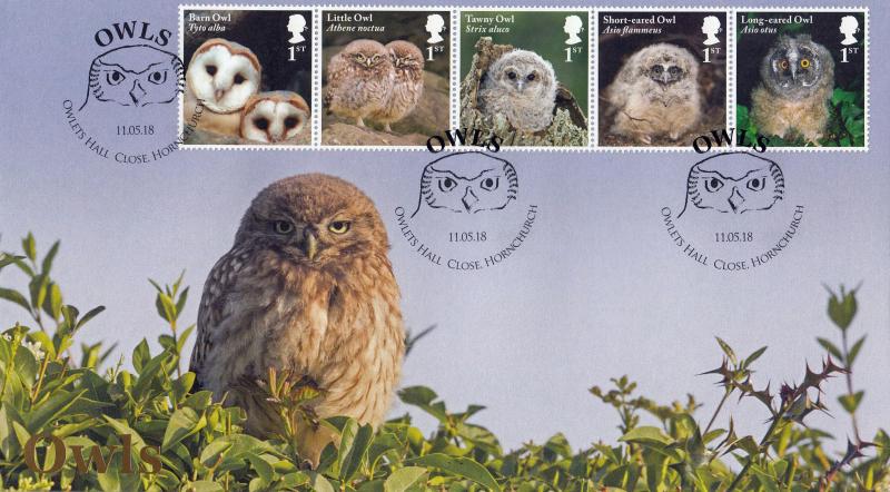 2018 (05) Owls - Internet 'Owletts Hall Close' Official (5 Stamps)