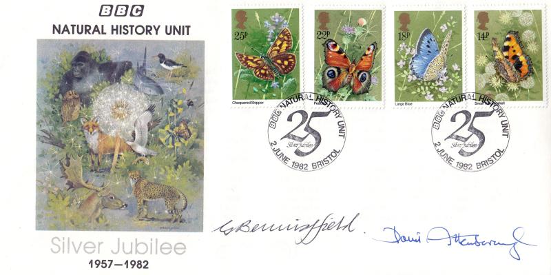 1982 (06) BBC Natural History Unit Silver Jubilee Cover - BBC Bristol H/S - Signed by Gordon Beningfield & David Attenborough