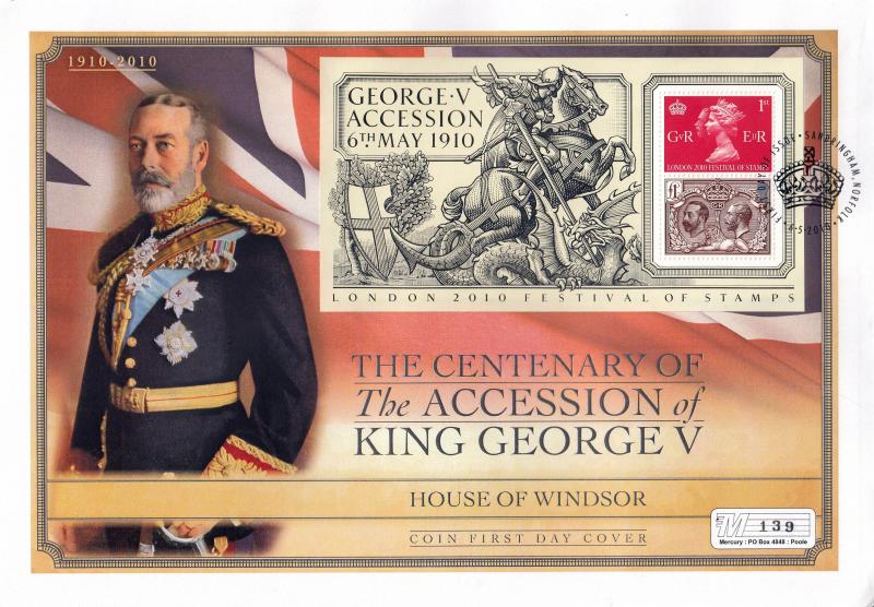 2010 (05) George V Accession M/S - Westminster 'Coin Cover' Special (But NO coin in it) - Sandringham H/S