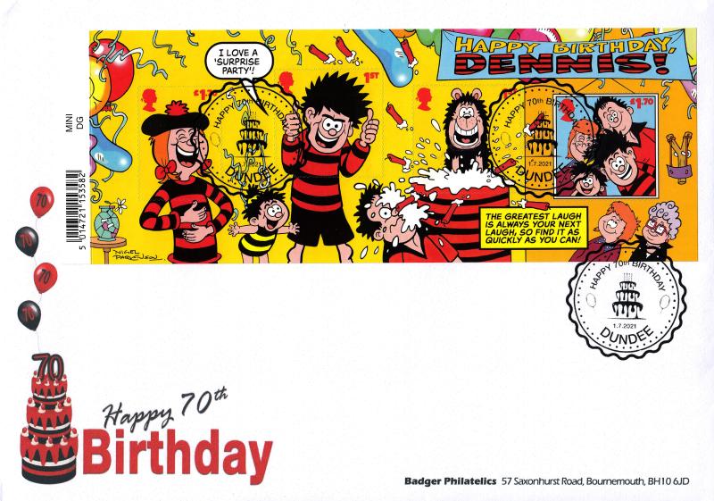 2021 (07) Dennis & Gnasher (M/S - WITH Barcode) - Badger Philatelics Official