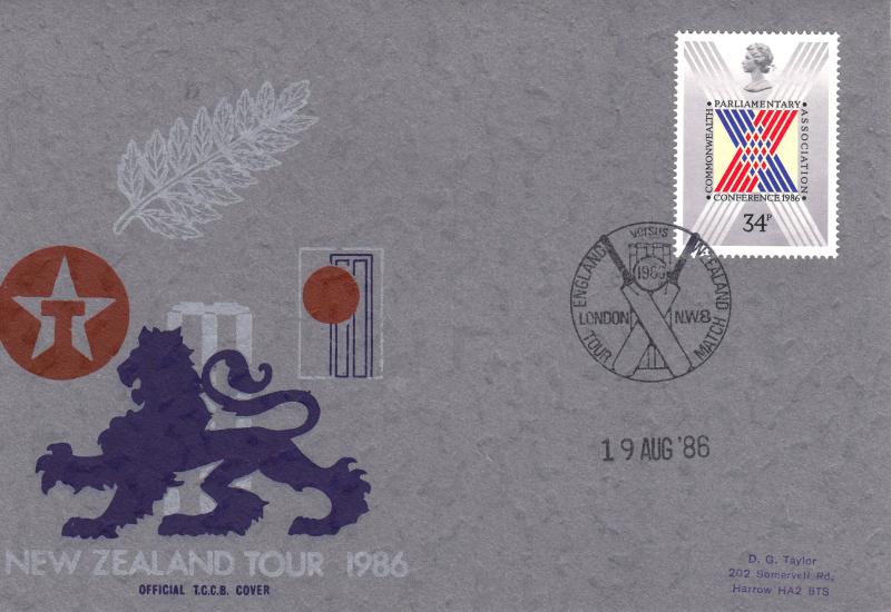 1986 (08) Parliamentary Conference - Stamp Publicity 'England v New Zealand Tour Match' Official