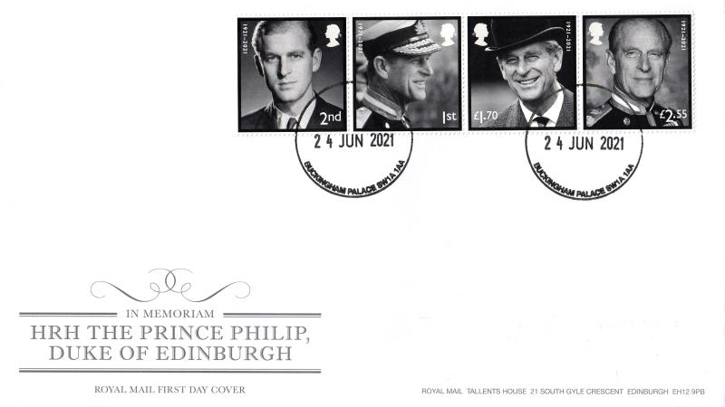 2021 (06) HRH Prince Philip Memorial M/S - RM - Buckingham Palace CDS (Stamps out of M/S)