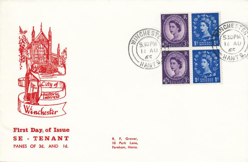 1965 (08) 2/- Holiday Booklet - 'City of Winchester' Red Embossed cover - Se-Tenent Pair - Winchester CDS