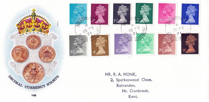 1971 (02) Decimal Definitives - Philart - Rolvenden CDS (NO Strike Cachet)