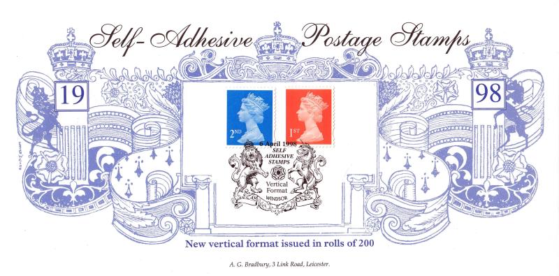 1998 (04) 1st & 2nd Self Adhesive Upright Format - Bradbury - Windsor (Lion & Unicorn) Official