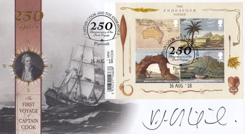 2018 (08) Captain Cook & The Endeavour (M/S) - Internet '250, Plymouth' Official - Signed by Vanessa Collingridge