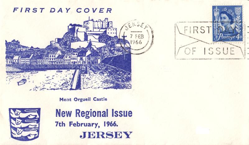 1966 (02) Jersey 4d - Mont Orgueil Castle Cover - Jersey FDI 'Envelope' Slogan