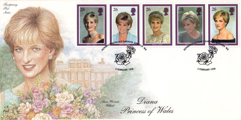 1998 (02) Diana - 4d Post - Kensington Palace Gardens H/S