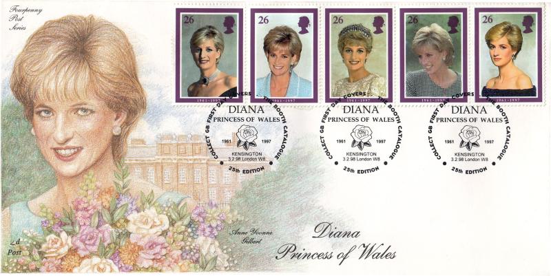 1998 (02) Diana - 4d Post - Kensington (Single Rose) H/S