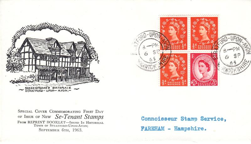 1963 (09) Re-Printed Holiday Booklet - Shakespeare's Birthplace Cover - 3x½d+1x2½d Pane - Stratford-Upon-Avon CDS