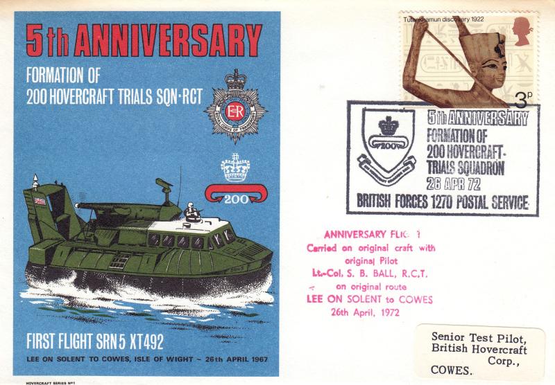 1972 (04) Anniversaries - Hovercraft Trails Official (s) + British Hovercraft Corporation Meter Mark - WITH Cachet & Signed