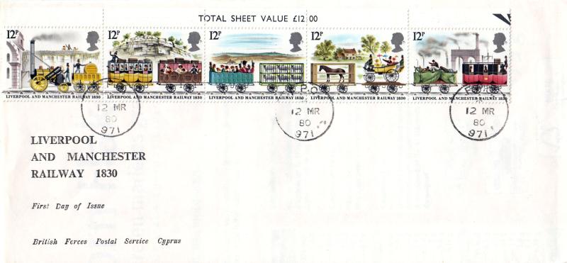 1980 (03) Liverpool & Manchester Railway - BFPS Cyprus Cover - FPO 971 CDS