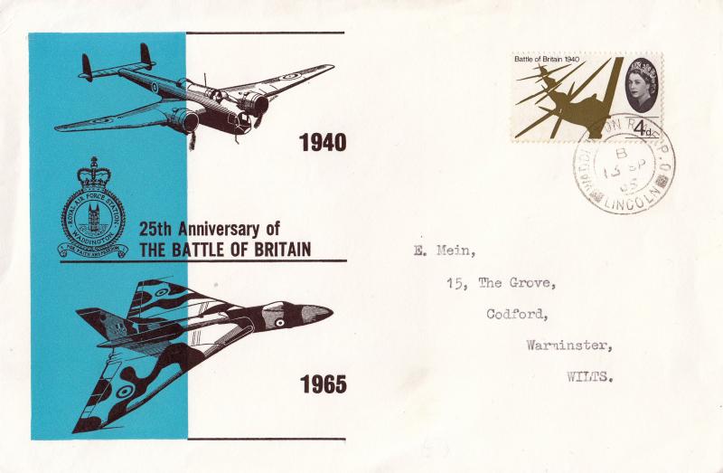 1965 (09) Battle of Britain - RAF Waddington Cover - Non Phosphor - (s) - Waddington RAF PO CDS