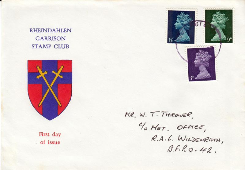 1967 (08) Definitives (3d-9d-1/6d) - Rheindahlen Garrison Stamp Club Cover - FPO 50 CDS