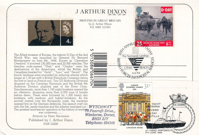 1994 (06) D-Day - J Arthur Dixon 'Allied Invasion of Normandy' Colour Postcard - Utah Beach H/S & Flotilla H/S's