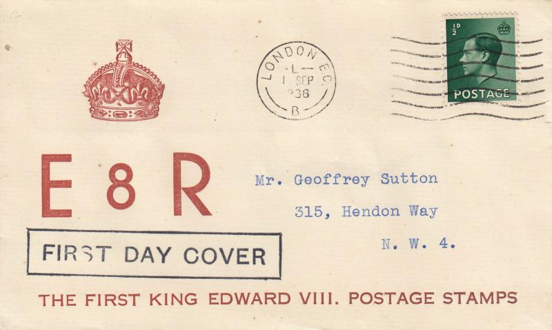 1936 (09) Edward VIII ½d Green Definitive - 'Red Crown & Text' Cover - London EC Wavy Line Slogan