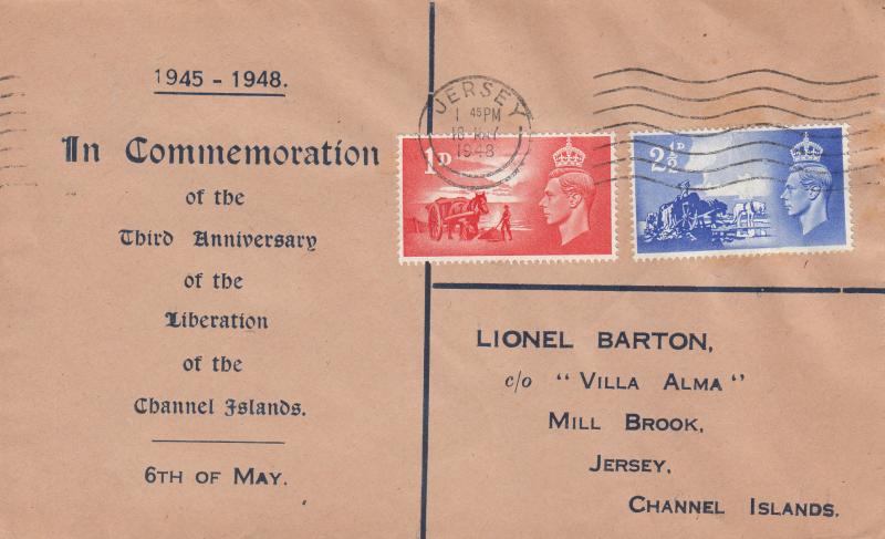 1948 (05) Channel Islands Liberation - 'In Commemoration' Text (Lionel Barton) Cover - Jersey Wavy Line Slogan