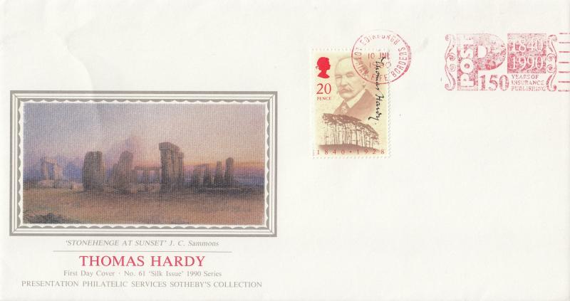 1990 (07) Thomas Hardy - PPS 'Silk' - 150 Years of Insurance Publishing Slogan (Pre-Dated Error)