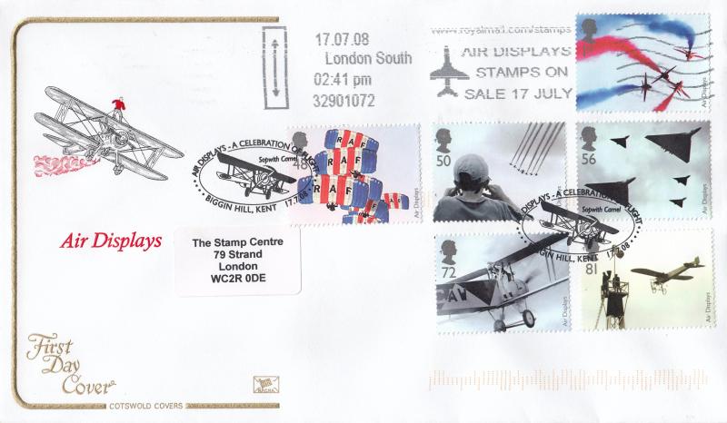 2008 (07) Air Displays - Cotswold - Air Display Stamps In Sale Slogan + Biggin Hill H/S