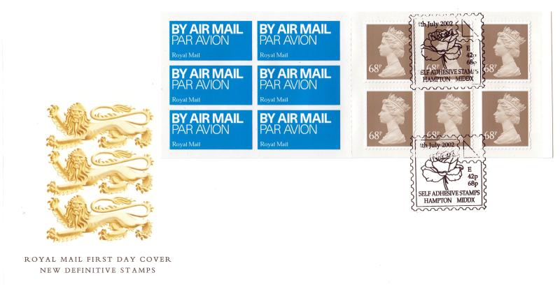 2002 (07) 68p Air Mail Booklet - RM - Self Adhesive Stamps, Hampton H/S