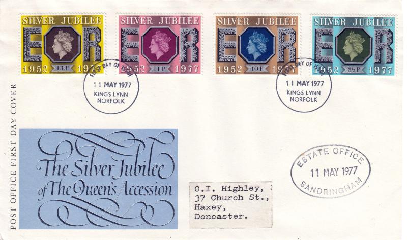 1977 (05) Jubilee - PO - Kings Lynn FDI + Sandringham Estate Office Cachet