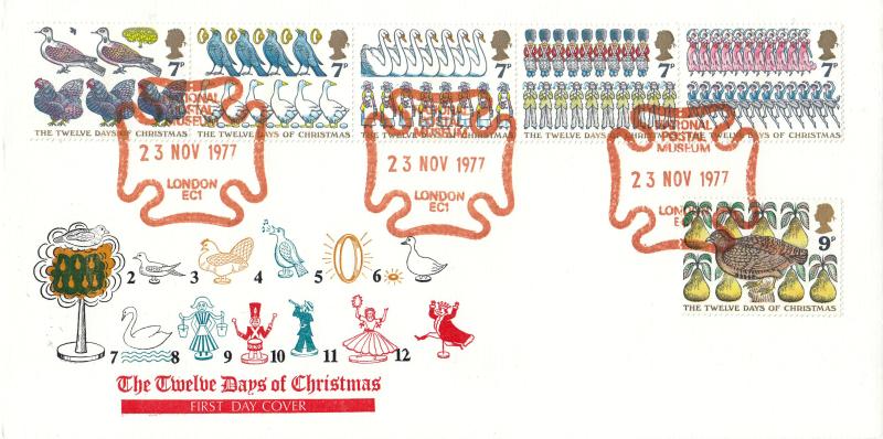 1977 (11) Christmas - '12 days of Christmas' Cover - National Postal Museum H/S