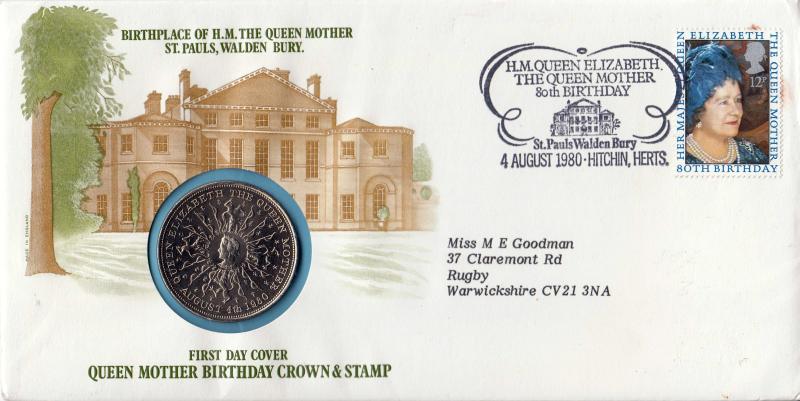 1980 (08) Queen Mother - St Pauls Walden Bury Coin Cover - St Pauls Walden Bury H/S