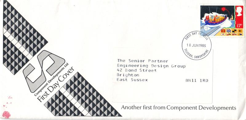 1985 (06) Safety At Sea - Component Developments 'Cinderella' Cover - 17p - Telford FDI