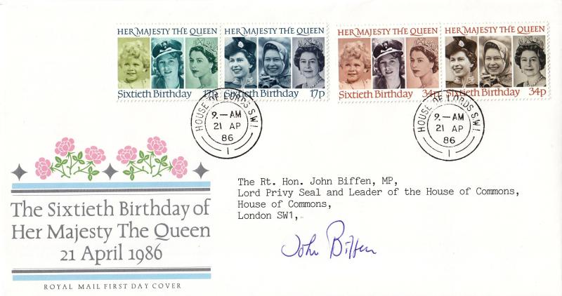 1986 (04) Queen's 60th Birthday - RM - House of Lords CDS - Signed by the late John Biffen