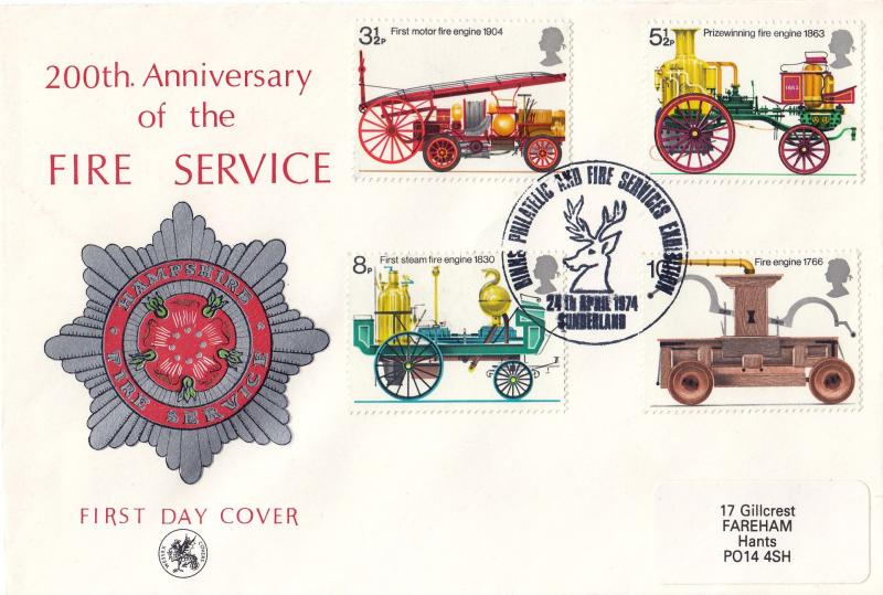 1974 (04) Fire Services - Wessex - Binns Philatelic & Fire Exhibition H/S