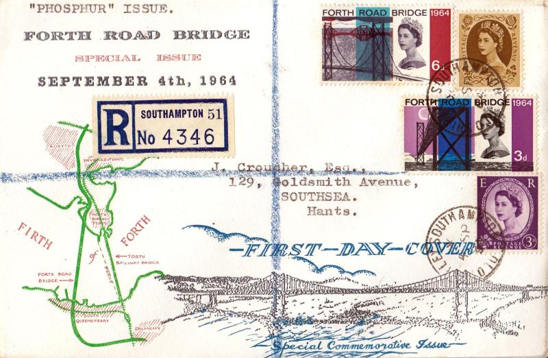 1964 (09) Forth Bridge - Phosphor - Silver, Green & Blue Display Cover - Southampton CDS