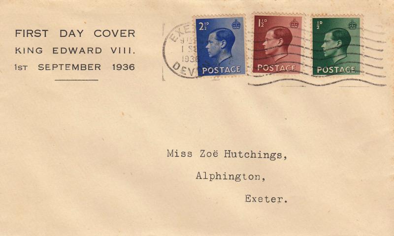 1936 (09) Edward VIII Definitives - 'Display Text' Cover - Exeter Wavy Line Slogan