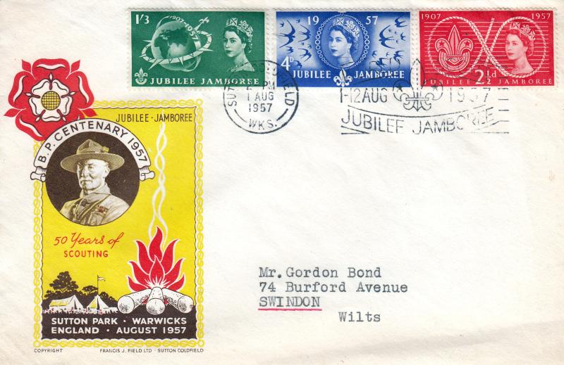 1957 (08) Scouts - Francis J Field 'Yellow' Cover - Jubilee Jamboree Slogan