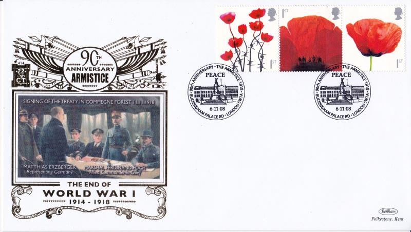 2008 (11) Lest We Forget (Se-Tenent Poppies) - Benham Gold (500) Official